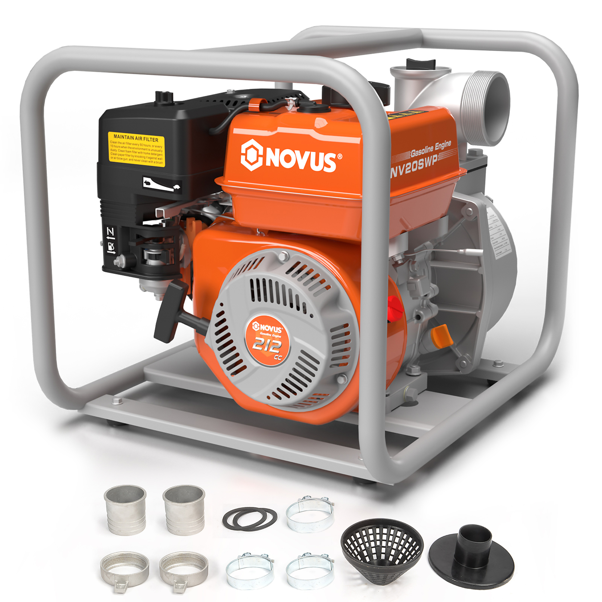 NOVUS, 2in. Semi-Trash Water Pump, Max. Flow 141 GPM, Engine Displacement 212 cc, Engine Brand OEM, Model# NV20SWP
